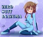  adapted_costume anchor_symbol bodysuit brown_eyes brown_hair cosplay folded_ponytail gurande_(g-size) inazuma_(kantai_collection) kantai_collection long_hair metroid samus_aran samus_aran_(cosplay) solo zero_suit 