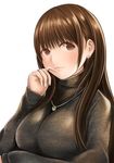  anegasaki_nene breasts brown_eyes brown_hair jewelry large_breasts long_hair love_plus nannacy7 necklace simple_background solo sweater turtleneck white_background 