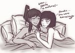  after_sex avatar_(series) bed cheating english iahfy korra monochrome multiple_girls opal_bei_fong pillow the_legend_of_korra yuri 