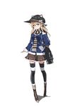  alternate_costume anchor_hair_ornament animal_hat aqua_eyes bag bba1985 black_legwear black_ribbon blonde_hair blush boots brown_footwear brown_skirt cat_hat full_body hair_ornament hair_ribbon handbag hat highres jacket kantai_collection long_hair long_sleeves prinz_eugen_(kantai_collection) ribbon scarf shadow simple_background skirt solo striped striped_scarf thighhighs twintails white_background winter_clothes zettai_ryouiki 