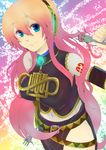  bad_id bad_pixiv_id breasts covered_nipples fork highres large_breasts long_hair megurine_luka midriff navel pink_hair shinigami_a solo vocaloid 