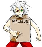  blazblue box cardboard_box_gundam gundam heterochromia male_focus parody ragna_the_bloodedge solo 