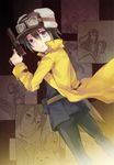  androgynous black_hair blue_eyes coat fur_hat goggles gun handgun hat hermes kino kino_no_tabi looking_back pistol reverse_trap riku_(kino_no_tabi) shizu solo tachitsu_teto tea_(kino_no_tabi) weapon 