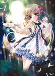  blonde_hair brown_eyes cross dress e~ji fantasy flower hair_ornament long_hair original rosary solo very_long_hair 