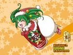  chamupei christmas closed_eyes gift green_hair hat holding holding_gift in_container kfc kisume sack santa_costume santa_hat solo touhou twintails 