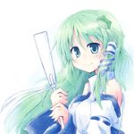  aqua_eyes bare_shoulders detached_sleeves face gohei green_eyes green_hair hair_ornament kochiya_sanae long_hair simple_background smile solo touhou upper_body yuuhi_alpha 