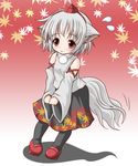  animal_ears detached_sleeves geta hat inubashiri_momiji pigeon-toed red_eyes riku_(rikkuru) short_hair silver_hair solo tail tengu-geta tokin_hat touhou wolf_ears wolf_tail younger 