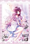  barefoot copyright_request dress e~ji feet flower long_hair purple_hair solo wings 