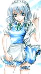  blue_eyes braid fragran0live izayoi_sakuya maid silver_hair solo touhou traditional_media watercolor_(medium) 