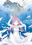  bad_id bad_pixiv_id bare_shoulders baton_(instrument) bird bow bowtie brown_hair closed_eyes conductor dress elbow_gloves feathers fish flat_chest gears gloves happy kusano_houki long_hair original shark smile solo surreal underwater water white_dress younger 