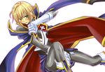  akatsuki_tomato blazblue blush cape gloves jin_kisaragi male_focus solo white_background 