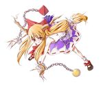  blonde_hair chain fingernails horns ibuki_suika long_fingernails long_hair shippori solo touhou wrist_cuffs yellow_eyes 