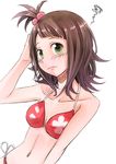  alternate_hairstyle amami_haruka bikini face floral_print idolmaster idolmaster_(classic) miomio red_bikini solo swimsuit 