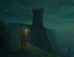  asterisk_kome cliff dark landscape lantern original scenery solo tower 