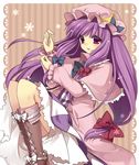  bad_id bad_pixiv_id boots bow crescent cross-laced_footwear hair_bow hat knee_boots lace-up_boots long_hair masaru.jp patchouli_knowledge purple_eyes purple_hair solo touhou very_long_hair 