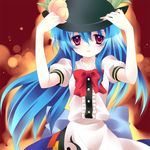  bad_id bad_pixiv_id banned_artist blue_hair food fruit hat hinanawi_tenshi long_hair peach red_eyes solo tepengu touhou 