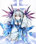  flower fragran0live hairband purple_eyes rozen_maiden silver_hair smile solo suigintou traditional_media watercolor_(medium) window wings 