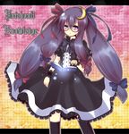  alternate_costume alternate_hairstyle bad_id bad_pixiv_id bespectacled book character_name crescent crescent_hair_ornament floating glasses gothic_lolita hair_ornament lolita_fashion long_hair no_hat no_headwear patchouli_knowledge purple_eyes purple_hair solo thighhighs touhou twintails uranaishi_(miraura) wrist_cuffs 