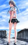  ass bad_id bad_pixiv_id blue_eyes brown_hair camisole cloud day kneepits legs long_hair long_legs looking_back miniskirt no_socks ocean original outdoors rezi skirt sky solo twintails upskirt water 