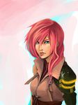  1girl blue_eyes charles_tan_yong female final_fantasy final_fantasy_xiii lightning_(ff13) lightning_farron pink_hair portrait solo thefenrir 