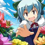  :d :o blue_eyes blue_hair bow bug butterfly cirno daiyousei flower foreshortening green_hair hands insect looking_at_another looking_at_viewer multiple_girls open_mouth pov ribbon short_hair smile touhou tsuyuki_(yukitgraph) v-shaped_eyebrows wings 