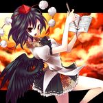  bad_id bad_pixiv_id banned_artist black_hair hat looking_at_viewer open_mouth shameimaru_aya solo tepengu touhou 