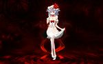  bare_shoulders breasts cleavage colored_eyelashes eyelashes finger_to_mouth fingernails gloves hat highres legs naughty_face red_eyes remilia_scarlet ribbon see-through shingo_(missing_link) skirt skirt_lift small_breasts solo touhou wallpaper 