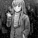  cold gloves greyscale lowres monochrome older rozen_maiden scarf snow solo suigintou tsuda_nanafushi 