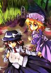  bad_id bad_pixiv_id blonde_hair brown_hair ghostly_field_club hat maribel_hearn miya_(tsumazukanai) multiple_girls purple_eyes red_eyes short_hair touhou usami_renko 