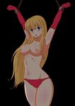  alpha_(game) arms_up bdsm blonde_hair blue_eyes blush bondage bound breasts chain chris_(alpha) cuffs gloves highres long_hair medium_breasts navel nipples open_mouth panties solo taka_(copyrobot) topless underwear 