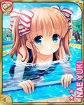  artist_request blue_eyes brown_hair character_name girlfriend_(kari) long_hair multiple_girls official_art one-piece_swimsuit partially_submerged pool ribbon school_swimsuit smile solo_focus swimming swimsuit twintails water yuuki_nae 