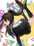  amuri black_hair closed_eyes falling katana original ponytail school_uniform skirt solo sword weapon 