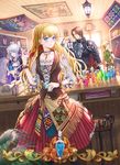  2girls bad_id bad_pixiv_id blonde_hair blue_eyes charpentier_no_zakkaya-san dietlinde_(zakka) fantasy ginette_(zakka) highres indoors julius_(zakka) larshold_(zakka) long_hair multiple_boys multiple_girls official_art purple_eyes shop short_hair yuuno_(yukioka) 