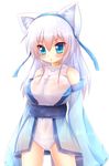  animal_ears blue_eyes breasts cat_ears cat_tail kane-neko large_breasts long_hair original solo tail thighhighs white_hair 