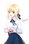  ahoge artoria_pendragon_(all) blonde_hair braid fate/stay_night fate_(series) green_eyes heart heart_hands open_mouth saber sidelocks simple_background solo standing white_background yaho_(yaho0211) 