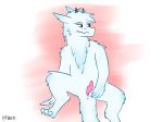  2019 animal_genitalia anthro anus blue_eyes claws dragon erection fur furred_dragon genital_slit horn looking_away male neroser_(artist) neroser_(character) penis simple_background slit solo white_fur 