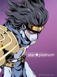  aa_shirotakabu black_hair blue_skin headband jojo_no_kimyou_na_bouken male_focus red_eyes shoulder_pads solo stand_(jojo) star_platinum 