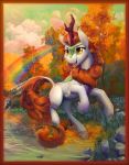  2019 absurd_res autumn_blaze_(mlp) cloud cloven_hooves detailed_background digital_media_(artwork) feral friendship_is_magic hi_res hooves kirin my_little_pony open_mouth outside rainbow solo tree viwrastupr water 