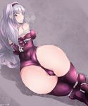  arms_behind_back ass bdsm blush bondage bound breasts idolmaster idolmaster_(classic) large_breasts long_hair morisova purple_eyes rope shibari shijou_takane silver_hair solo thighhighs white_rope 