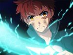  anime_coloring brown_eyes electricity emiya_shirou fate/stay_night fate_(series) male_focus red_hair solo tukno yellow_eyes 
