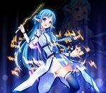  asuna_(sao) asuna_(sao-alo) blue_eyes blue_hair grandia_bing long_hair magic pointy_ears runes sword_art_online thighhighs wand 