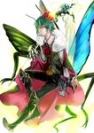  absurdres alternate_costume antennae armor armored_boots ascot bifrst boots butterfly_wings cape crown extra_legs gauntlets genderswap genderswap_(ftm) green_hair highres insect_boy jewelry monster_boy pants red_eyes short_hair smile staff touhou wings wriggle_nightbug 