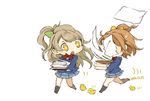  2girls :o bird blazer blush chibi chick dated downscaled jacket kousaka_honoka love_live! love_live!_school_idol_project md5_mismatch minami_kotori mota multiple_girls orange_hair otonokizaka_school_uniform papers resized running school_uniform simple_background white_background yellow_eyes 