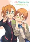  :q ;q aqua-framed_eyewear aqua_eyes bad_id bad_twitter_id bespectacled blush cardigan chestnut_mouth glasses green-framed_eyewear hoshizora_rin kousaka_honoka looking_at_viewer love_live! love_live!_school_idol_project miseo_(mrkglove) multiple_girls one_eye_closed one_side_up open_cardigan open_clothes open_mouth orange_hair otonokizaka_school_uniform school_uniform semi-rimless_eyewear short_hair sweater tongue tongue_out under-rim_eyewear v yellow_eyes 