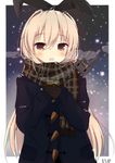  blonde_hair brown_eyes can coat gloves hairband kantai_collection long_hair rensouhou-chan rouka_(akatyann) scarf shimakaze_(kantai_collection) snowing translated 