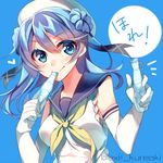  bad_id bad_pixiv_id beret blue_eyes blue_hair food gloves hair_bun hat ice_cream kantai_collection kureaki_(exit) ribbon school_uniform serafuku short_hair sleeves_rolled_up smile solo urakaze_(kantai_collection) white_hat yellow_neckwear 