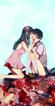  azuchi_(monica) blood corpse fujishima_kanako hateshinaki_kawaki kiss multiple_girls nagano_tomoko school_uniform tongue yuri 