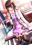  amagi_brilliant_park bag black_legwear blush boots brown_eyes brown_hair dress ferris_wheel ferris_wheel_interior hair_tubes handbag highres koborii_(amaburi) long_hair sidelocks sitting solo_focus swordsouls thighhighs very_long_hair water winter_clothes zettai_ryouiki 