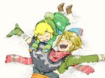  beanie blonde_hair coat dual_persona earrings gloves guppy-kurisutaru hat jewelry link lying multiple_boys pointy_ears scarf smile the_legend_of_zelda the_legend_of_zelda:_the_wind_waker the_legend_of_zelda:_twilight_princess toon_link 