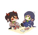  arm_support black_legwear blazer bow card chibi green_eyes hair_bow house_of_cards jacket juice_box love_live! love_live!_school_idol_project low_twintails mota multiple_girls otonokizaka_school_uniform playing_card purple_hair red_eyes school_uniform short_hair simple_background sitting thighhighs toujou_nozomi twintails white_background yazawa_nico yokozuwari 